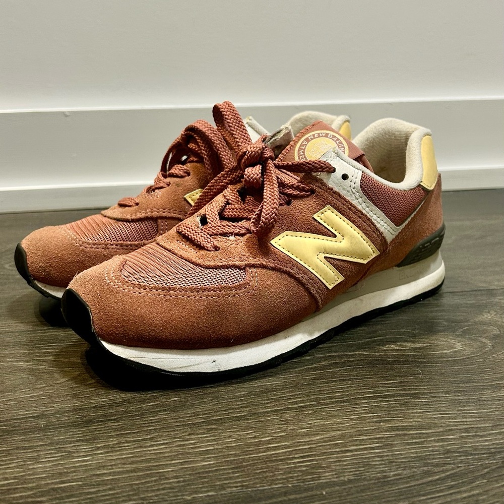 New Balance Rusty Rose and Yellow Accent Sneakers - Picture 2 of 3